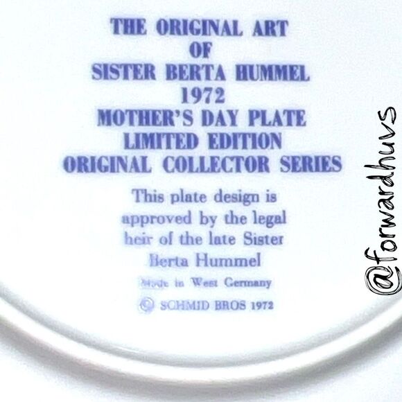 1972 Schmid “Mother’s Day” Plate – Berta Hummel – Limited Edition – No Box - Picture 3 of 6